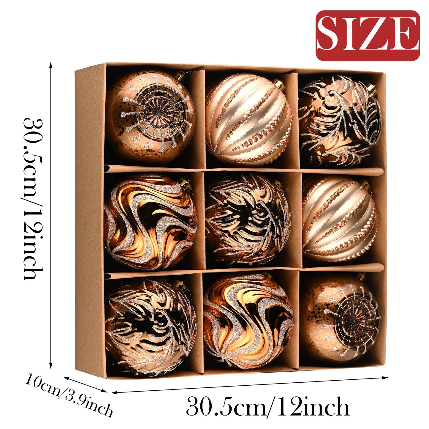 Valery Madelyn Luxurious Copper Gold Christmas Ball Ornaments, Shatterproof Christmas Tree Ornaments for Xmas Decoration (2 Items Bundle