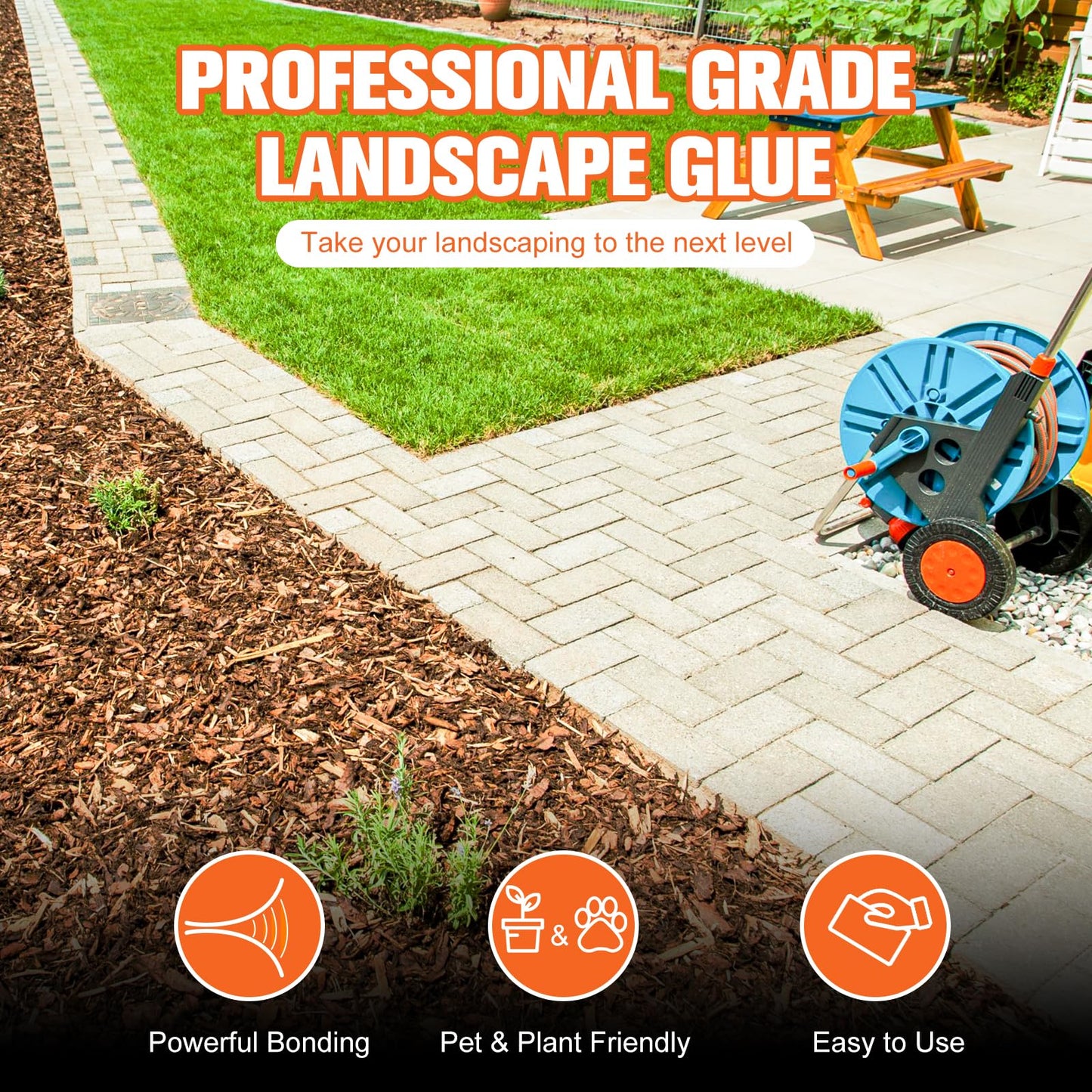 Mulch Binder, Rock Glue for Landscaping, Pea Gravel Binder 2 Gallon Max Cover, Rock Lock Landscape Adhesive for Slopes, Flower Beds, Driveway Edges, Fast Dry & Safe for Plants Pets