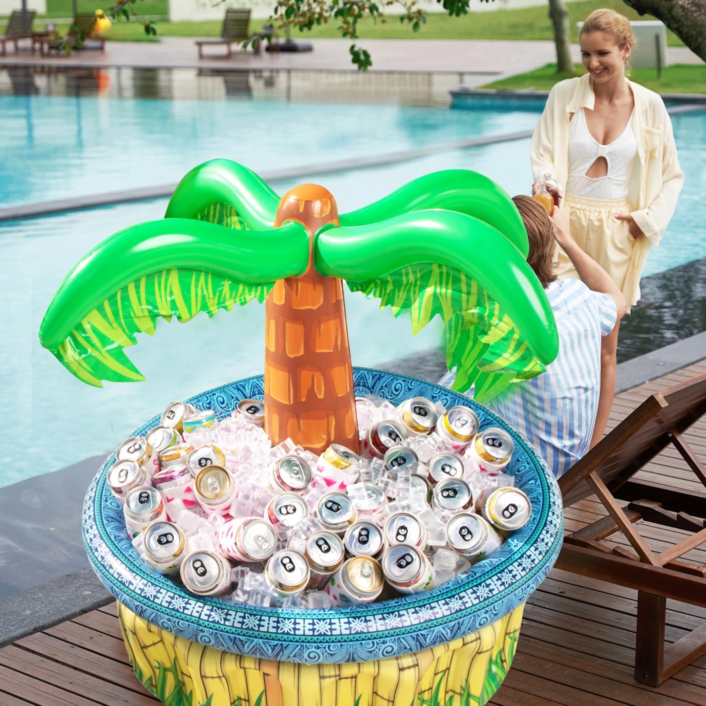 JOYIN 28” Inflatable Palm Tree Cooler, Luau Hawaiian Tropical Beach Themed Party Decorations, Blow Up Palm Trees Cooler Outdoor Party Supplies, Kids Adults Birthday Party Décor