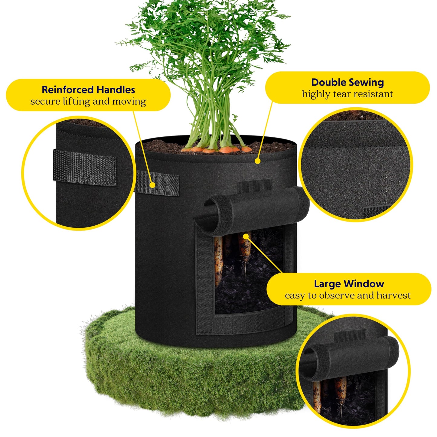 iPower 10 Gallon Potato Grow Bags with Flap, 5-Pack Thick Nonwoven Fabric Planter Pot with Handles and Harvest Window for Potato Tomato and Vegetables, Black