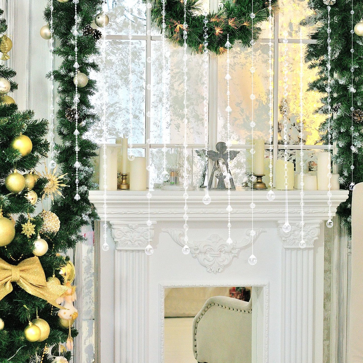 Soulchen 24 Pcs 40 Inch Clear Acrylic Crystal Garland Strands Large Hanging Chandelier Bead Chain String Wedding Icicle Drop Ornaments for Wedding Party Decor