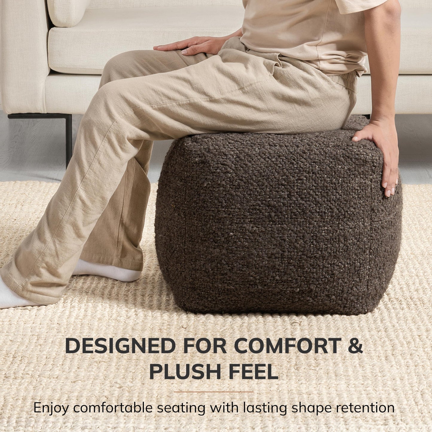 Anji Mountain Pouf Ottoman Foot Rest, Handmade Ottoman Pouf, Comfortable Foot Stool, Decorative Floor Seating for Living Room Decor, Bedroom & Home Décor Accent - Chocolate
