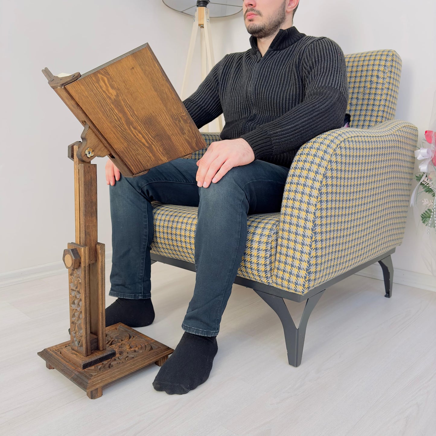 Adjustable Carved Wooden Book Stand | Quran, Bible Holder Lectern | Dictionary, Cookbook Stand