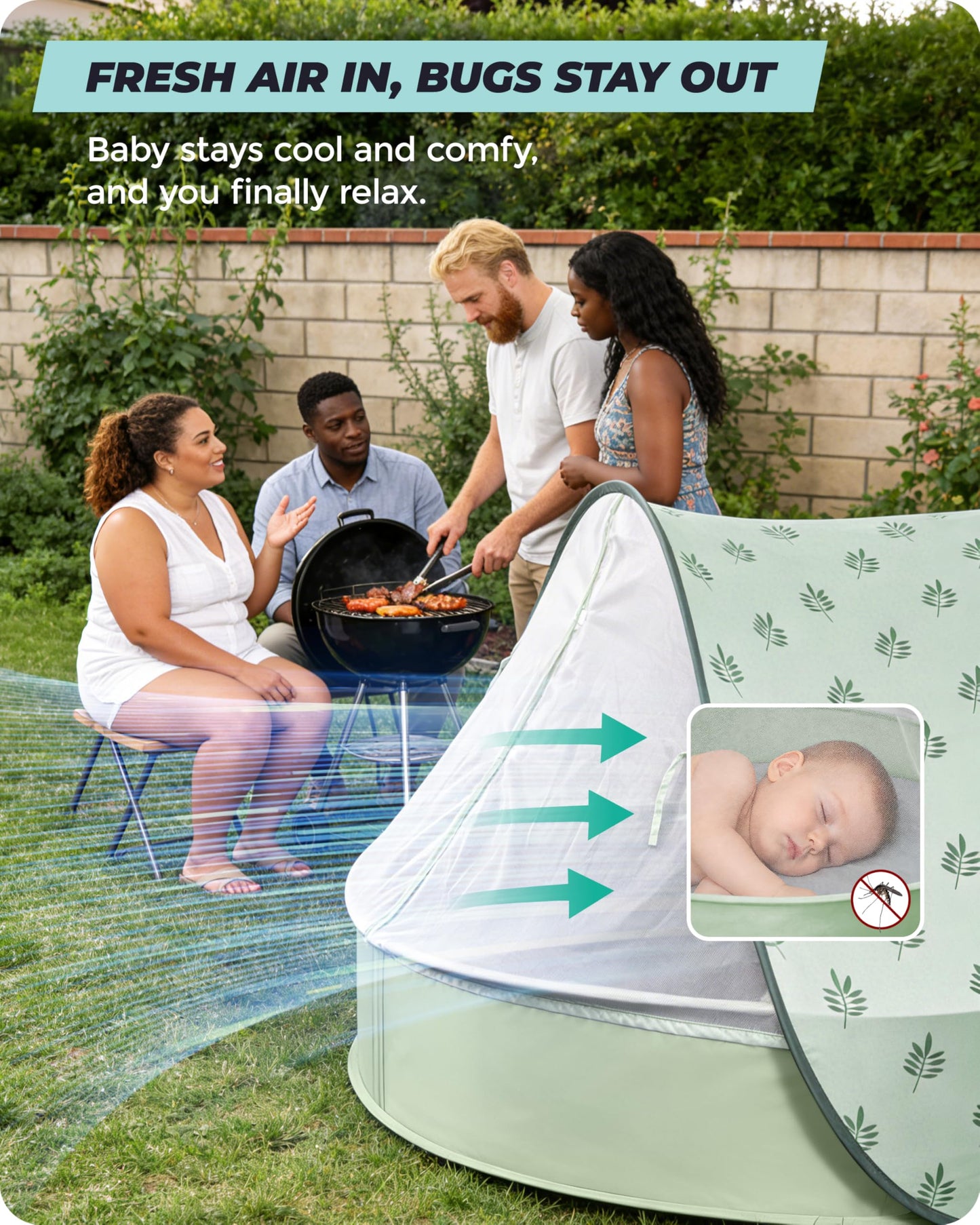 Baby Beach Tent with Pool, 3-in-1 Upgrade Pop Up UPF 50+ Sun Protection Shelter with Mosquito Net Babies Toddlers Portable Outdoor Summer Essentials for Beach, Backyard, Indoor- Green Leaves