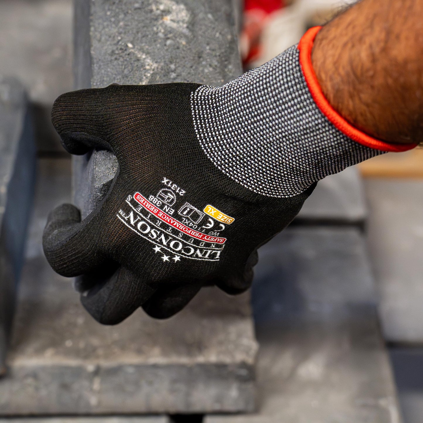 linconson 12 Pack Safety Performance Series Construction Mechanics Work Gloves (XL (Pack of 12), Black & Red)