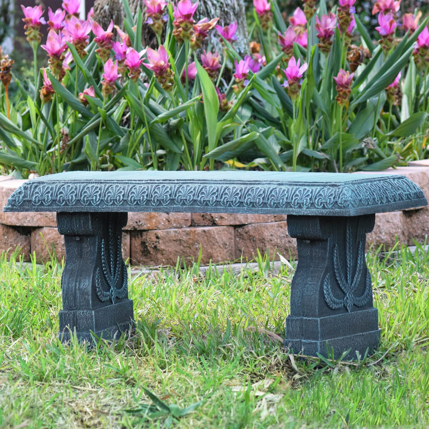Arcadia Garden Products Outdoor Fiberclay Garden Bench for Patio, Porch, Park, Lightweight and Durable Outside Furniture Decor, Brushed Teal