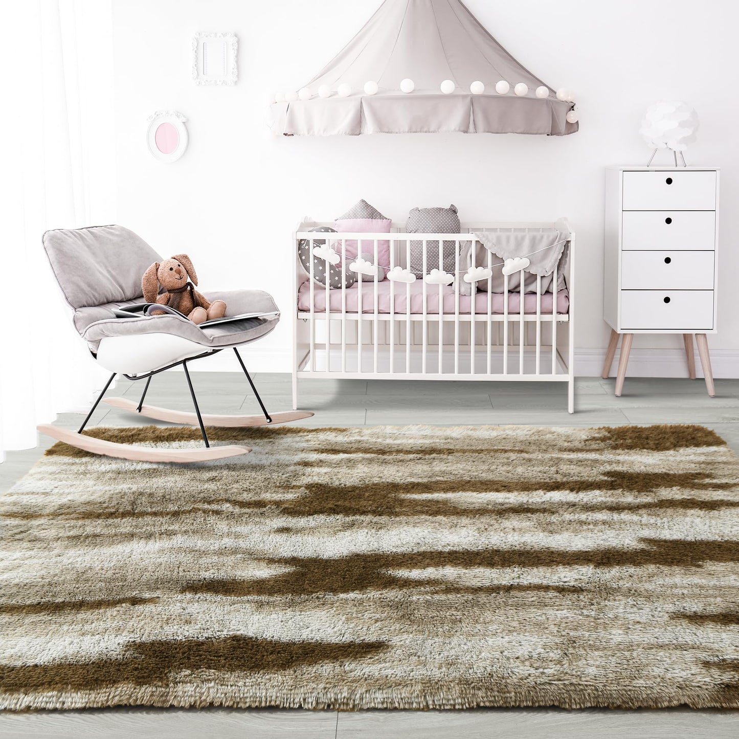 Noahas Fluffy 4x6 Area Rugs for Bedroom Living Room,Shag Khaki Thick Throw Floor Carpet,Soft Shaggy Bedside Non-Slip Plush Dorm Nursery Kids Rug