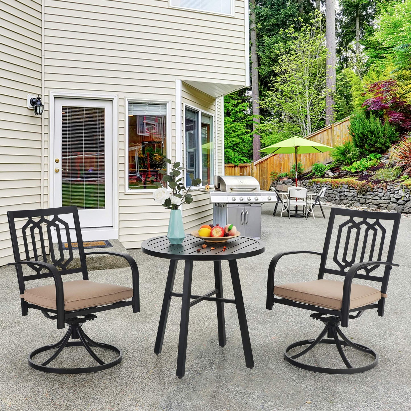 PHI VILLA 28 Inch Patio Bistro Table, Outdoor Round Weather-Resistant Metal End Small Dining Table, Outside Side Table for Balcony, Deck, Porch - Black