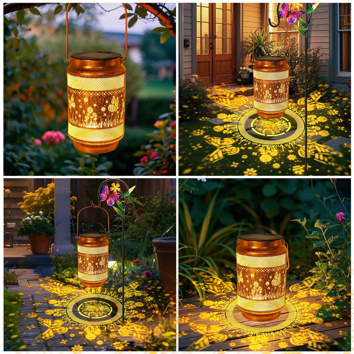 Butterfly Solar Lanterns Outdoor Waterproof with Shepherd Hook, Gifts for Mothers Day Birthday Women Mom Grandma, Metal Solar Hanging Lights Garden Decor for Outside Yard Patio Pathway Backyard Porch
