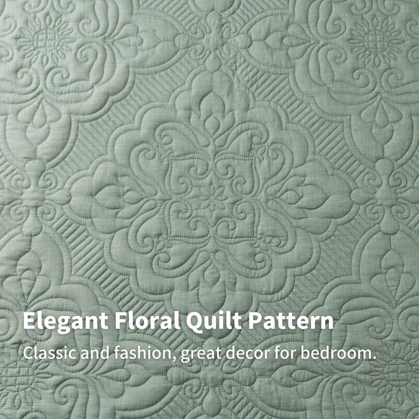 meadow park Embroidered Quilt Set Queen Size - 3 Pieces, Washed Cotton Blend Lightweight Bedspreads with Scallop Edges, Reversible Coverlets Bed Cover All Season Quilts-Green