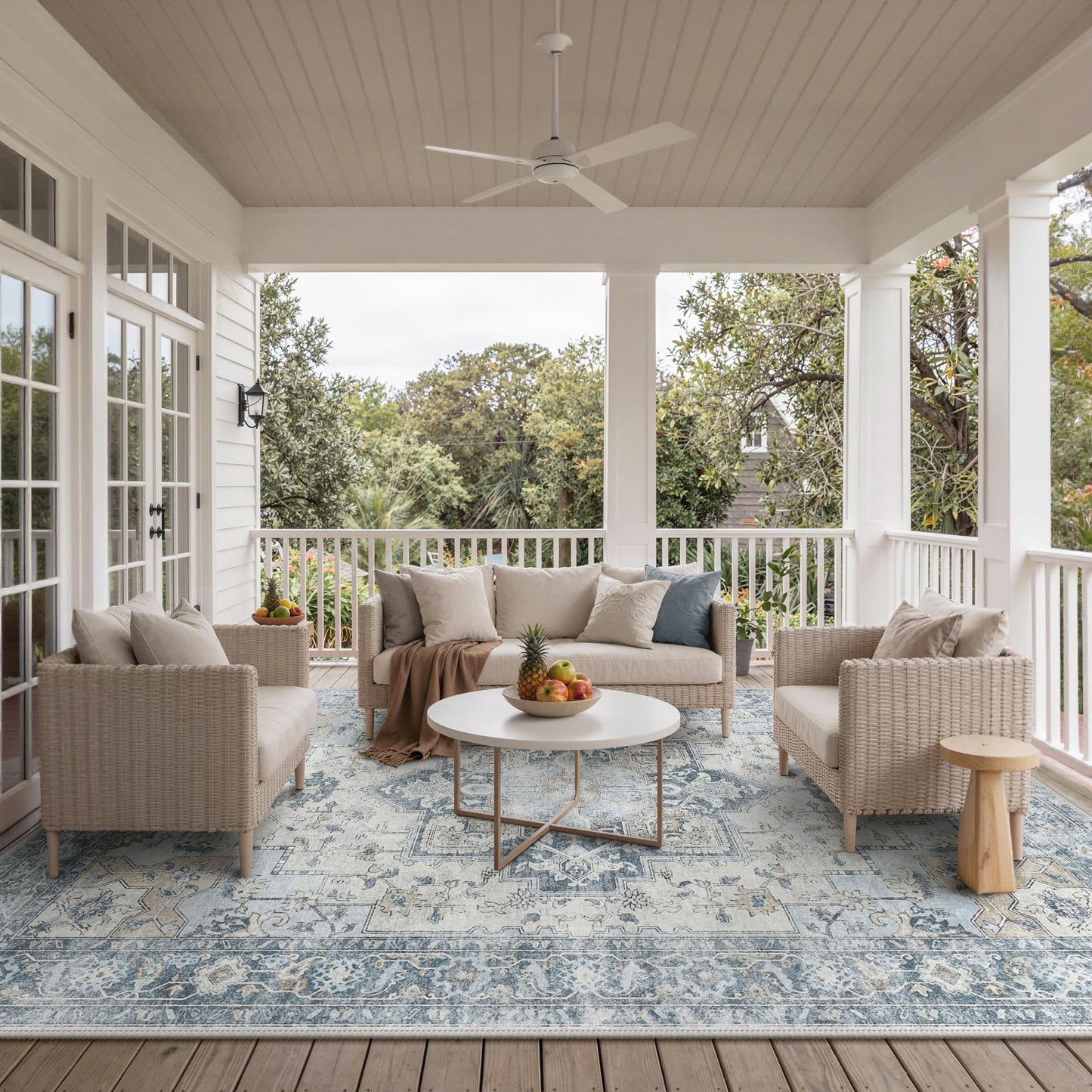 GENIMO Outdoor & Indoor Area Rug 10'x14', Waterproof, Non-Shedding, Easy Cleaning, Boho Mat for Patio, Living Room, Balcony, Dining Room, RV, Deck, Bedroom, Camping, Outside Carpet,Blue