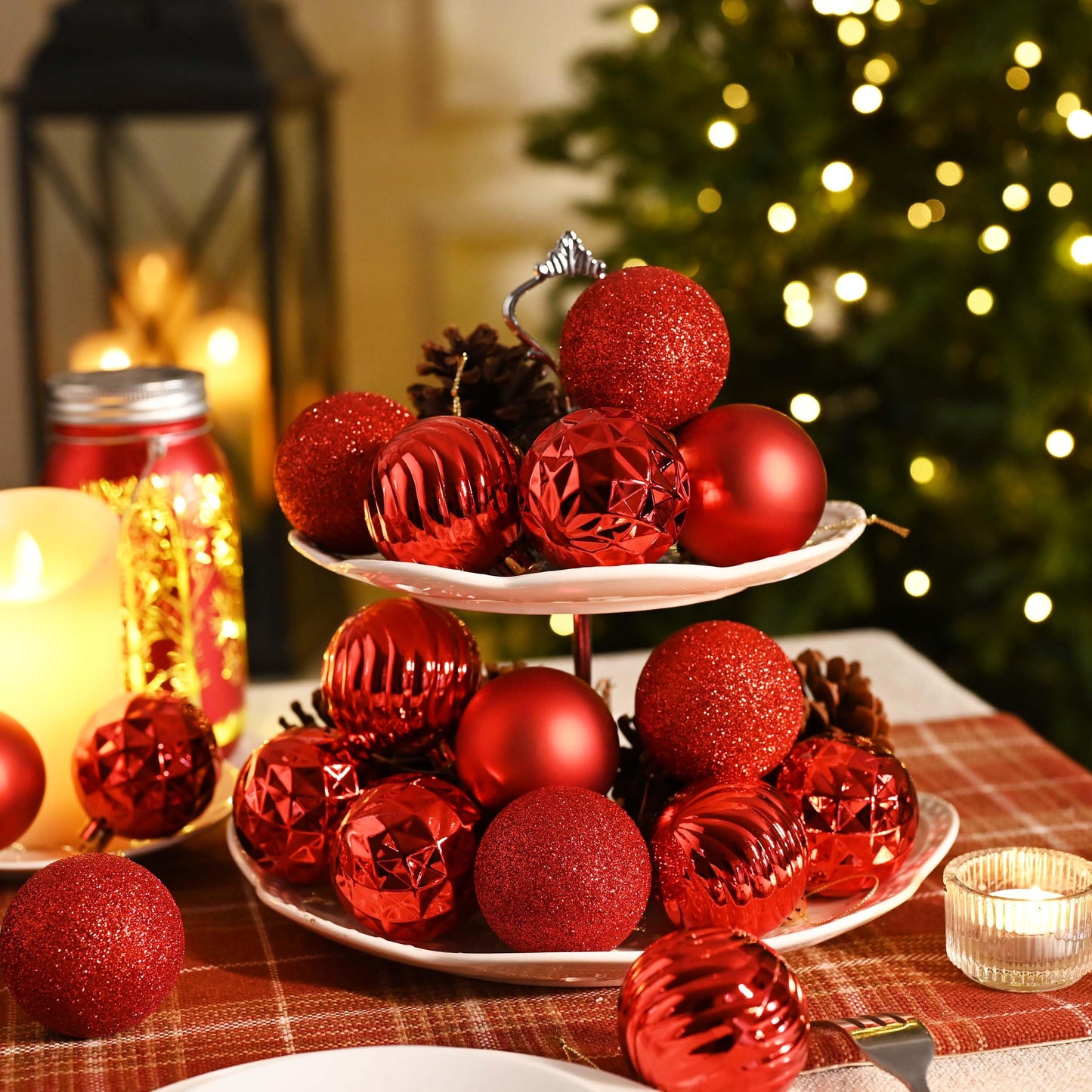 Valery Madelyn Christmas Tree Decorations Ornament Set Decor, 24ct 2.36 Inches Red Shatterproof Christmas Ball Ornaments Hanging Xmas Holiday Party Decor