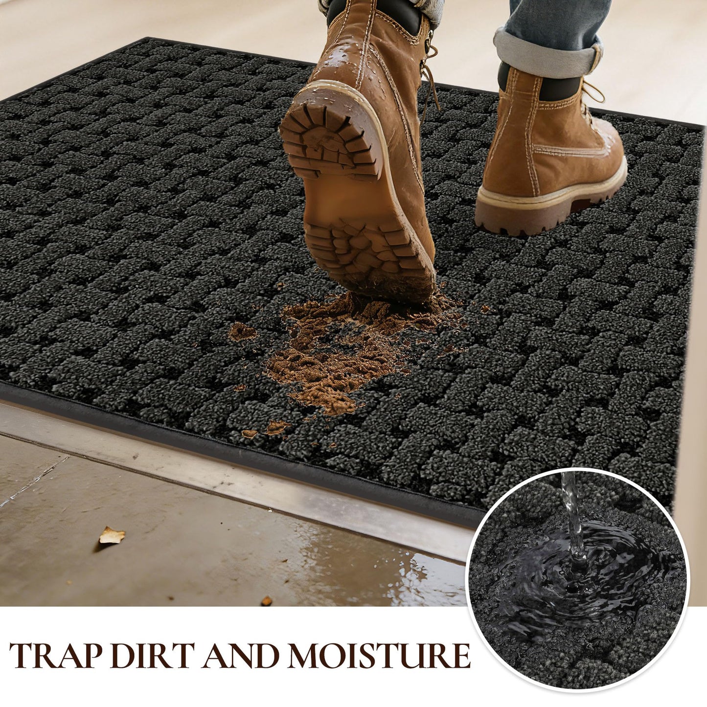 FLOORHUG Door Mat Indoor Entrance 32x48, Non-Slip Washable Doormats Entry Way Mats, Dirt Resistant and Absorbent Welcome Mat, Easy Clean Low-Profile Doormat, Front Door, Inside Entrance, Dark Grey