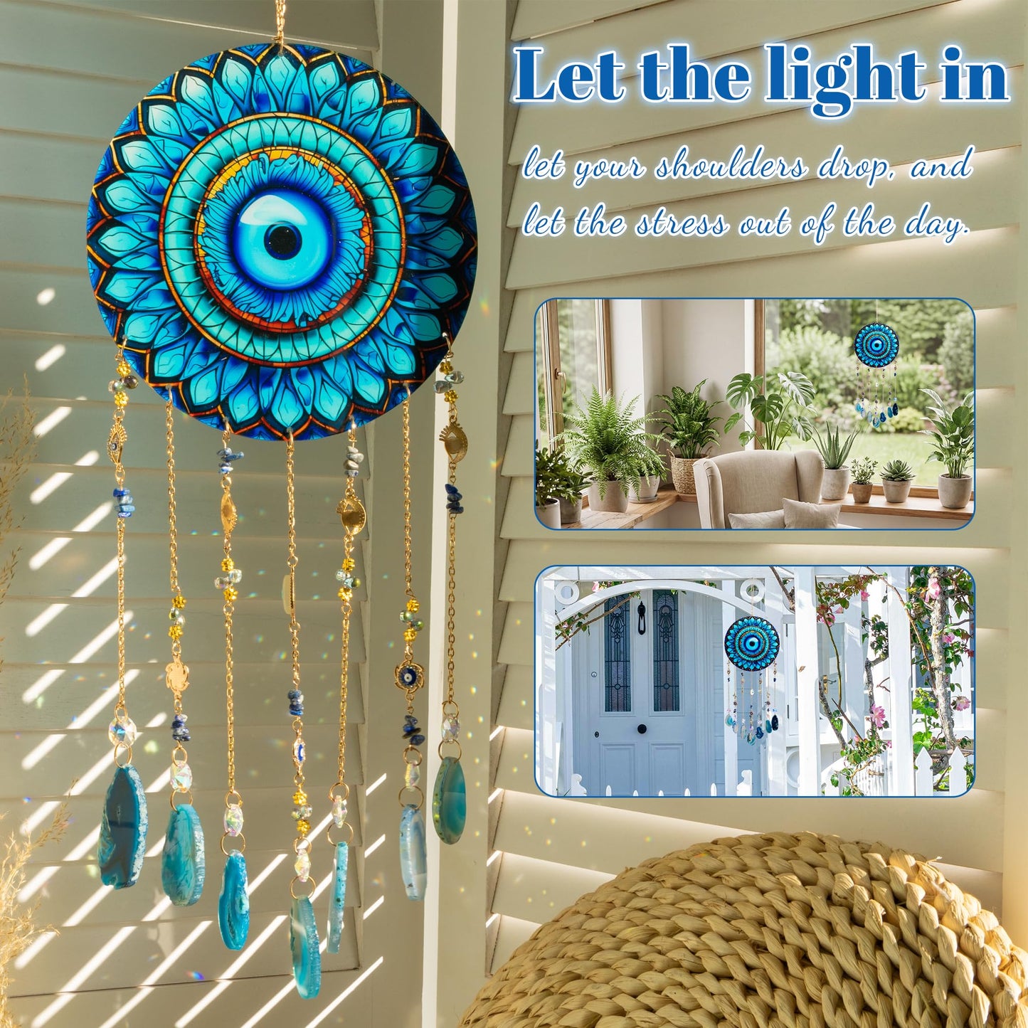 Evil Eye Crystal Suncatcher Hanging Window Wall Art Decor Rainbow Acrylic Sun Catcher Hanging Decorations for Room Bedroom Wall Decor