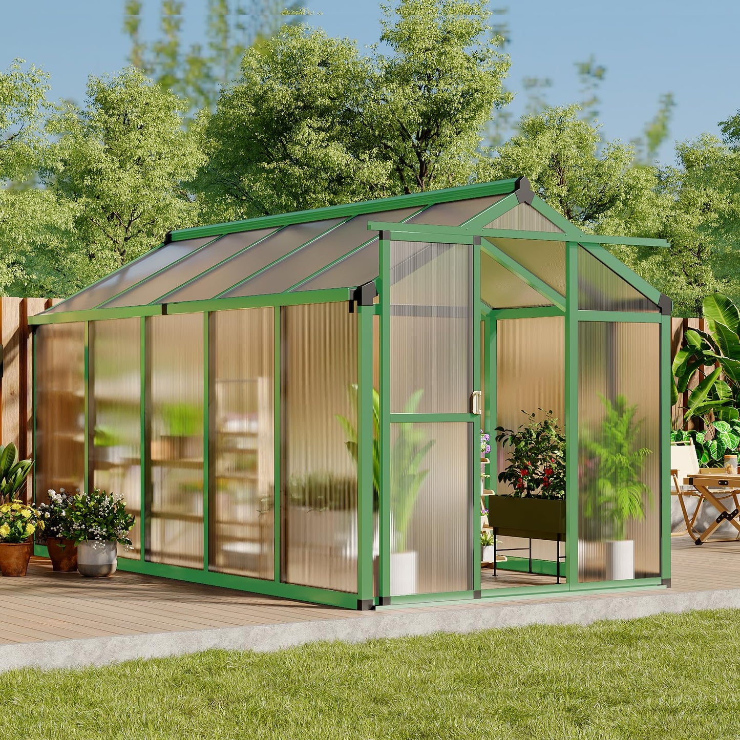 Garvee 6 X 10 Greenhouse, Greenhouses for Outside, Polycarbonate Greenhouse with Aluminum Frame, Lockable Door and Ajustable Roof Vent for Backyard, Green Houses for Outside Garden Backyard, Patio