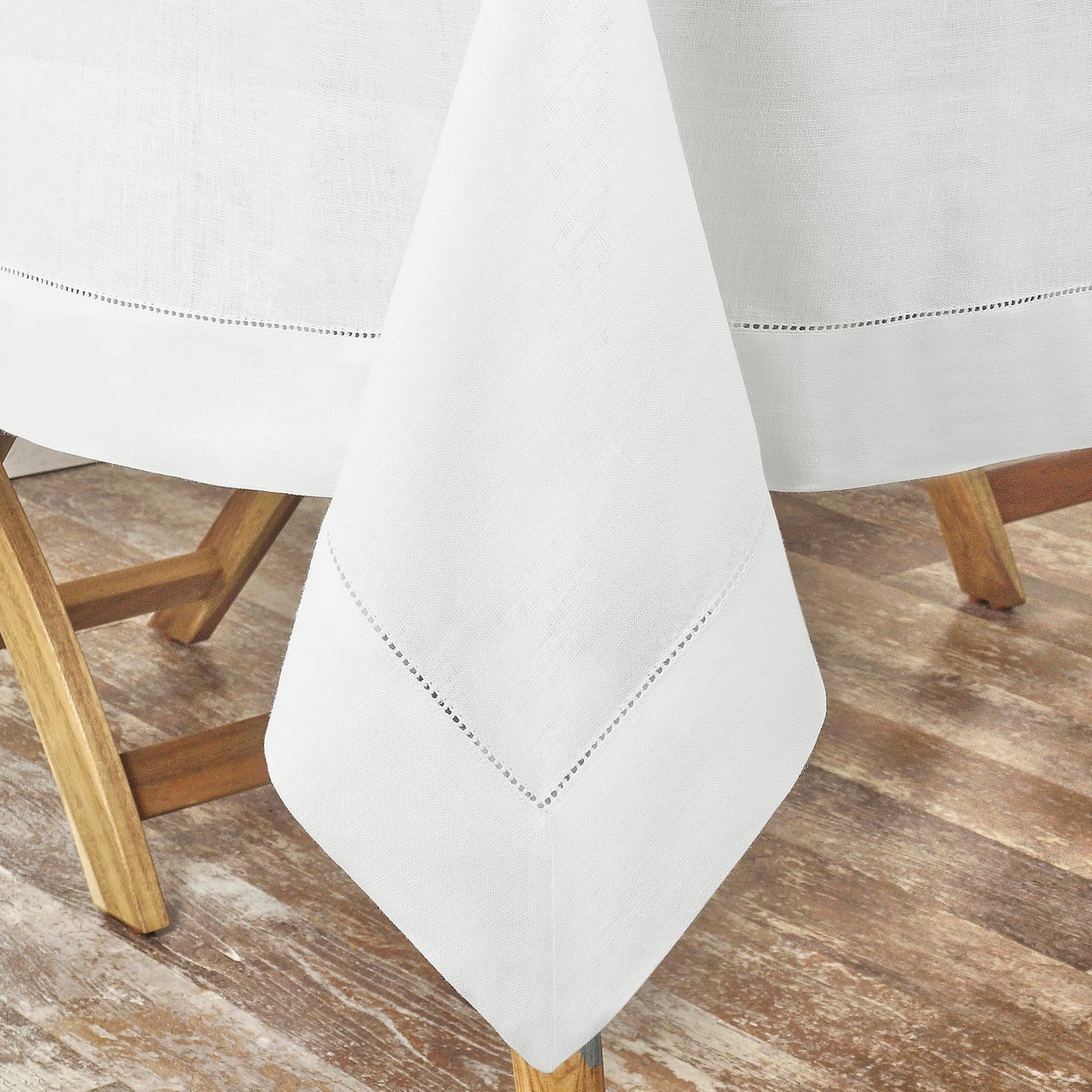 D'Moksha Homes White Linen Tablecloth 60 x 120 Inch - 100% Pure Linen Hemstitch Tablecloth for Rectangle Tables - Classic Hemstitch, Machine Washable Table Cloth for Mothers Day, Spring