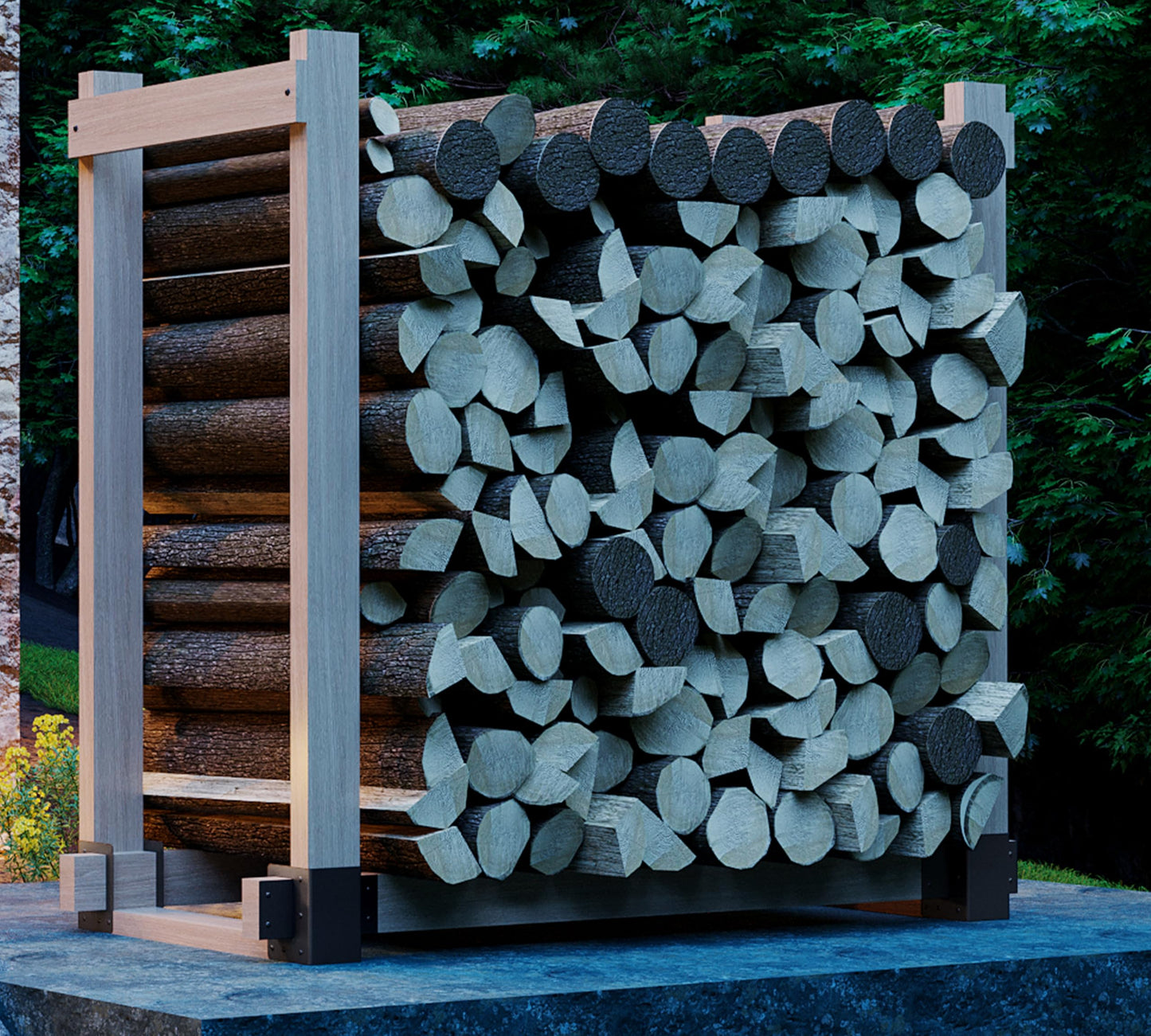 Kingson 4 Pack Heavy Duty Firewood Log Storage Rack Brackets, Adjustable Length Indoor Outdoor Fireplace Wood Holder, Rust-Proof Powder Coated Steel DIY Kit with Screws