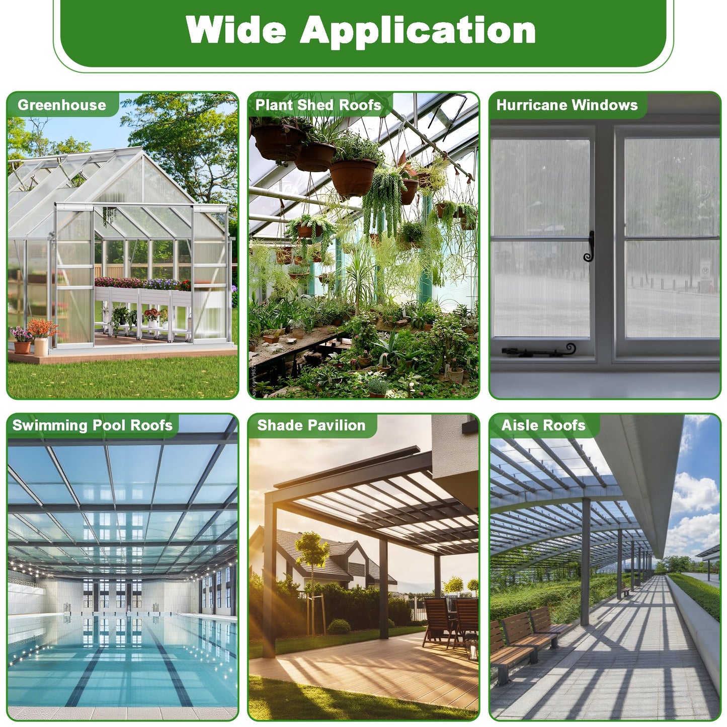 Quibbay 6PCS Polycarbonate Greenhouse Panels, 4' x 2' x 0.32'' Three-layer Honeycomb Panels Polycarbonate Sheet, Clear Waterproof UV Protected Corrugated Plastic Roof Panels for Greenhouse Replacement