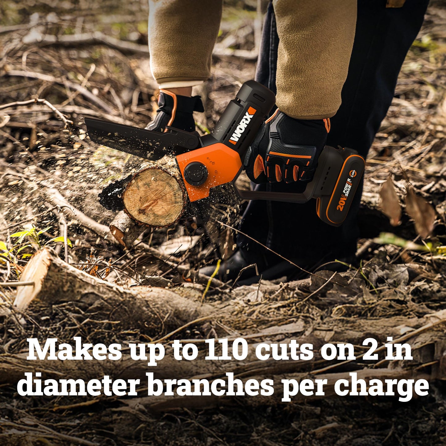WORX Pole Chainsaw, 20V 5'' Pruning Saw with extension pole, Reach up to 9 ft, 25 ft/s Chain Speed, Includes 20V 2.0 Ah Battery and Charger, PowerShare,WG326.1