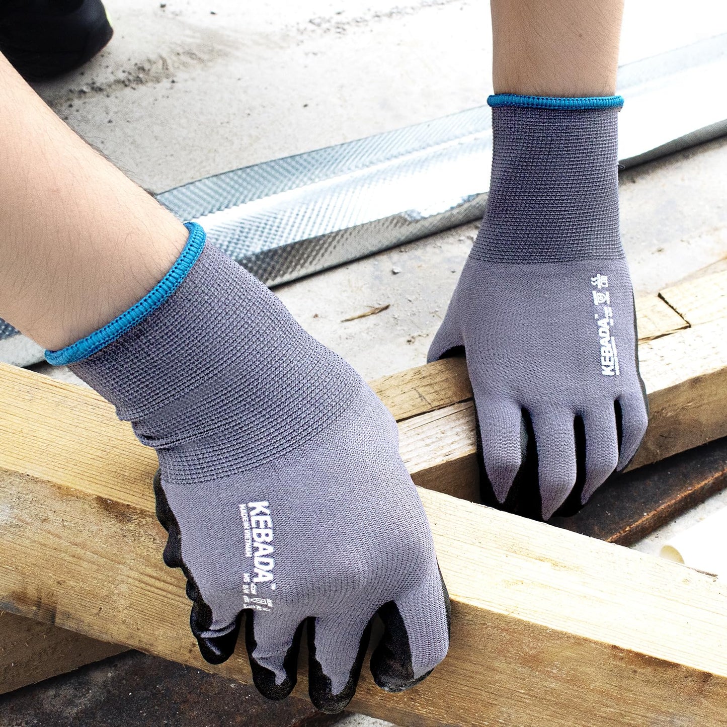 Kebada W5-12 Pairs Safety Work Gloves Foam Nitrile Coated, Seamless Knit Nylon Glove with Grip, Ideal for Mechanic, Warehouse, Construction & Gardening, Large