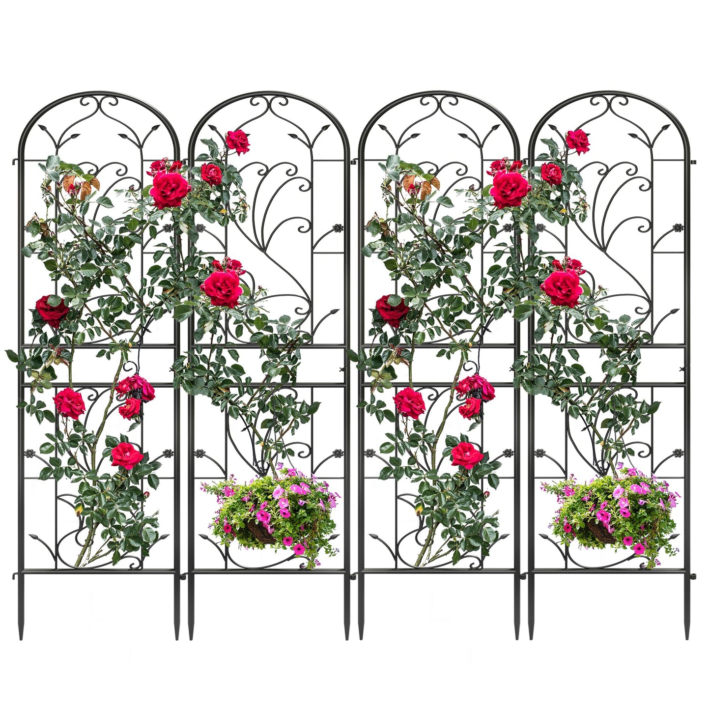 Ultym 4 Pack 87x20in Garden Trellises, Sunflower Black Metal Coated Rustproof Trellis for Climbing Plants Outdoor, Roses, Vegetables, Vines, Cucumbers