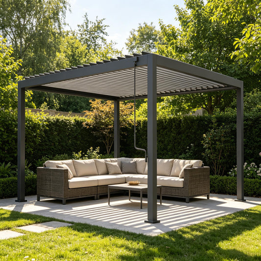Orithm Louvered Pergola 10x12 FT, Aluminum Outdoor Pergola with 0°-90° Adjustable Hardtop Roof, Heavy Duty Metal Pergola for Patios, Deck and Backyard, Anti-Rust & Concealed Drainage, Charcoal Gray