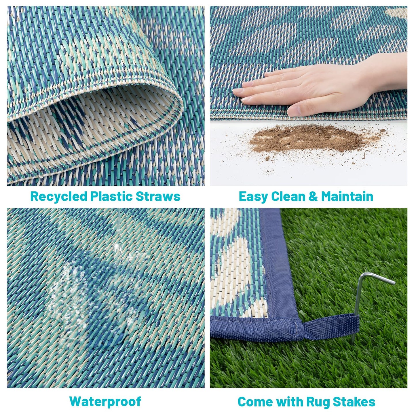 HEBE Waterproof Outdoor Rug 5x8 for Patios, Floral Reversible Plastic Straw Rug Patio Mat, Indoor Outdoor Carpet RV Mat Camping Rug for Deck, Camper, Porch, Balcony, Backyard, Picnic