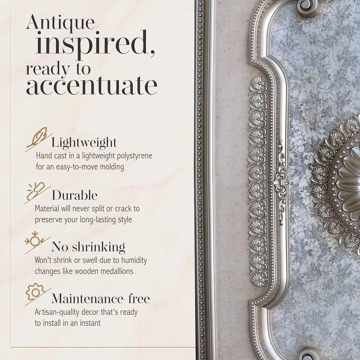 AFD Home Rectangular Ceiling Medallion or Fan Medallion, 94 Inches, Champagne Silver