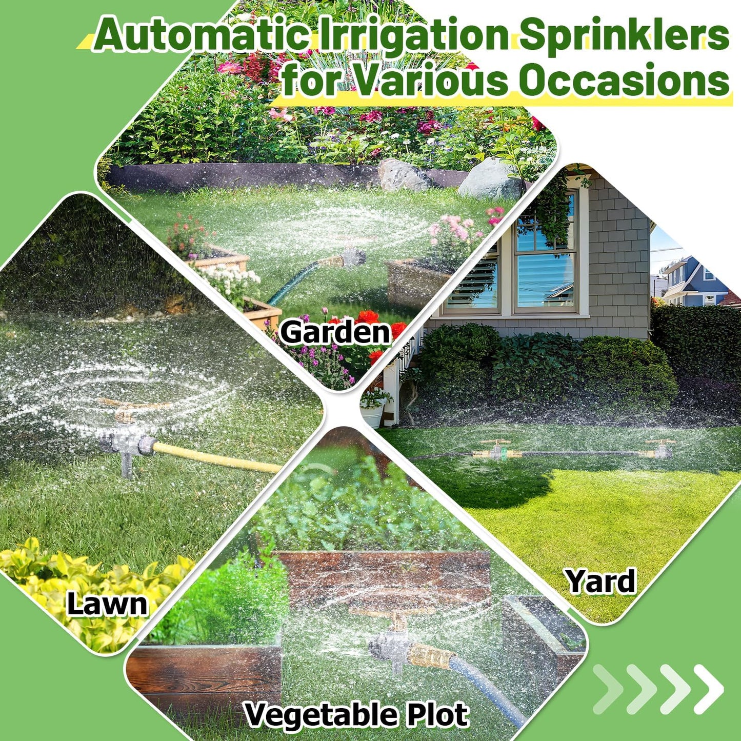 2 Pack Aluminum Alloy Lawn Sprinkler with 3 Arms Brass Nozzle, Long-Distance Spray for Small Medium Yard Garden