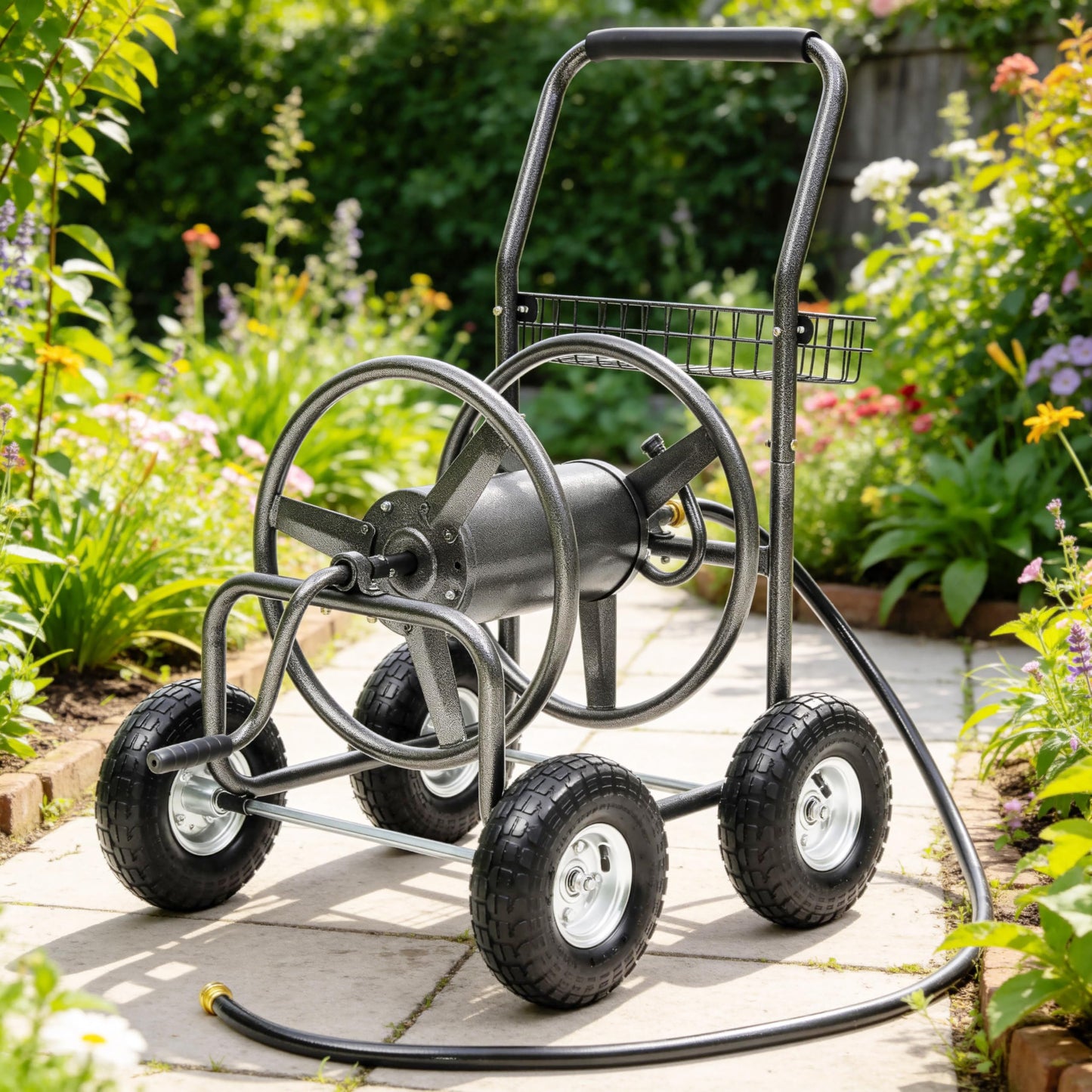 Autodaya Garden Water Hose Reel Cart - 250 ft. Capacity, 10" Pneumatic Tires, Powder-Coated Steel Frame for Tangle-Free Garden Hose Storage