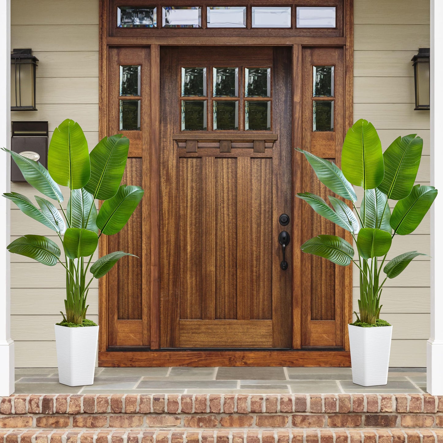 Bird of Paradise Artificial Plant, 5FT Faux Plants Indoor Banana Leaf Tree with 9 Leaves, Large Fake Tropical Potted Indoor Silk Floor Plant with White Tall Planter for House,Office,Room,Home Decor