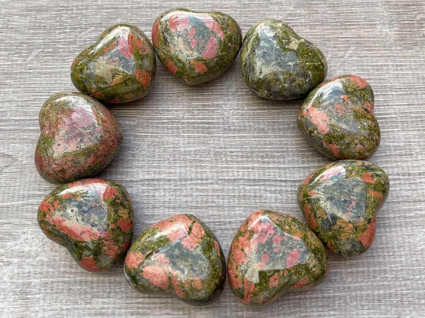 GAF TREASURES Unakite Gemstone Hearts, Polished Unakite Puffy Hearts, Unakite Crystal Palm Stone, Unakite Healing Crystal Hearts (1 Heart)