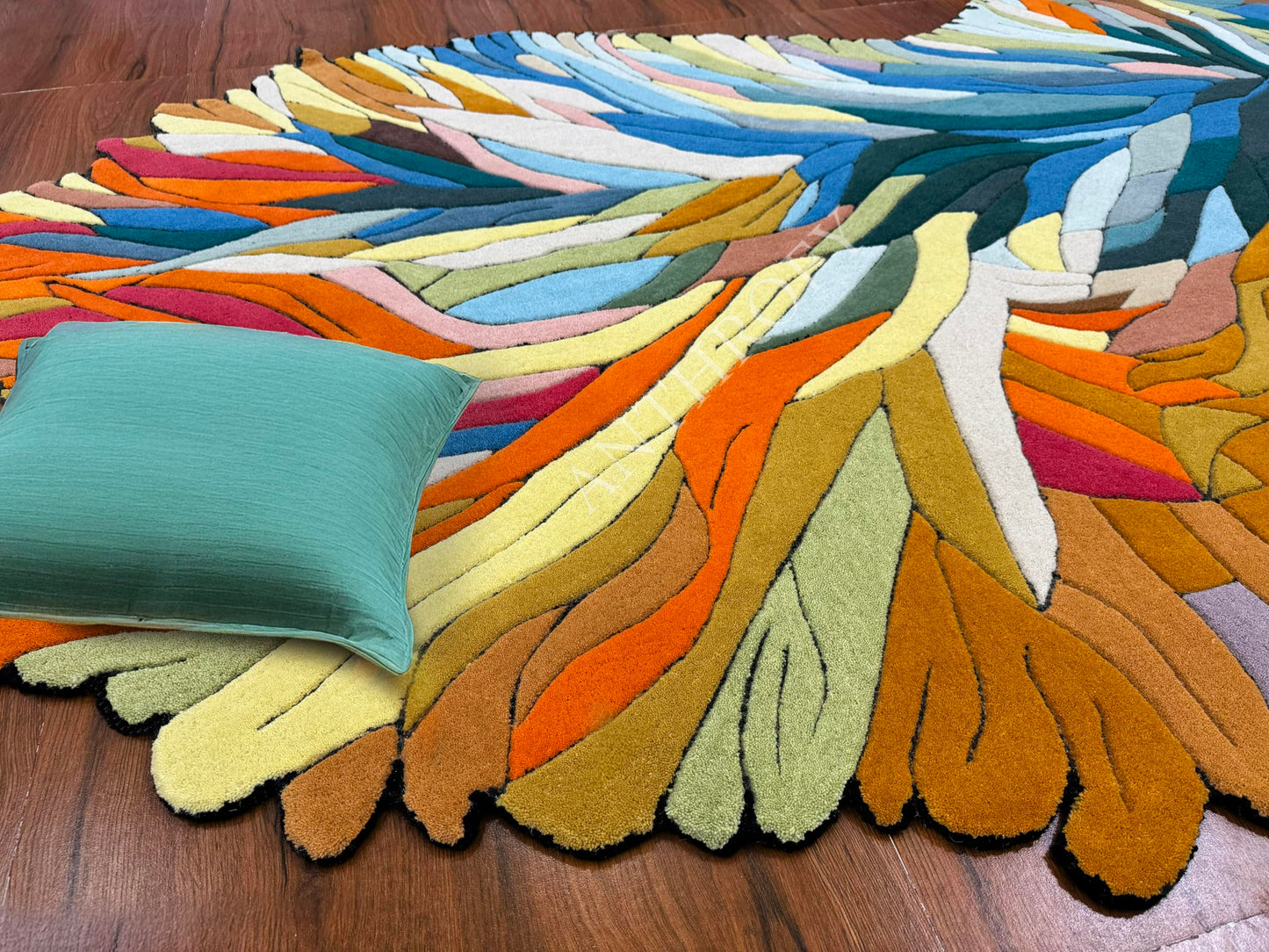 Anthrofy Irregular Shape Wool Area Rug – Multicolor 4’ x 6' – Handmade - Unique Botanical Design – Thick & Soft Rugs for Living Room, Bedroom –Non-Slip Backing with 100% Cotton