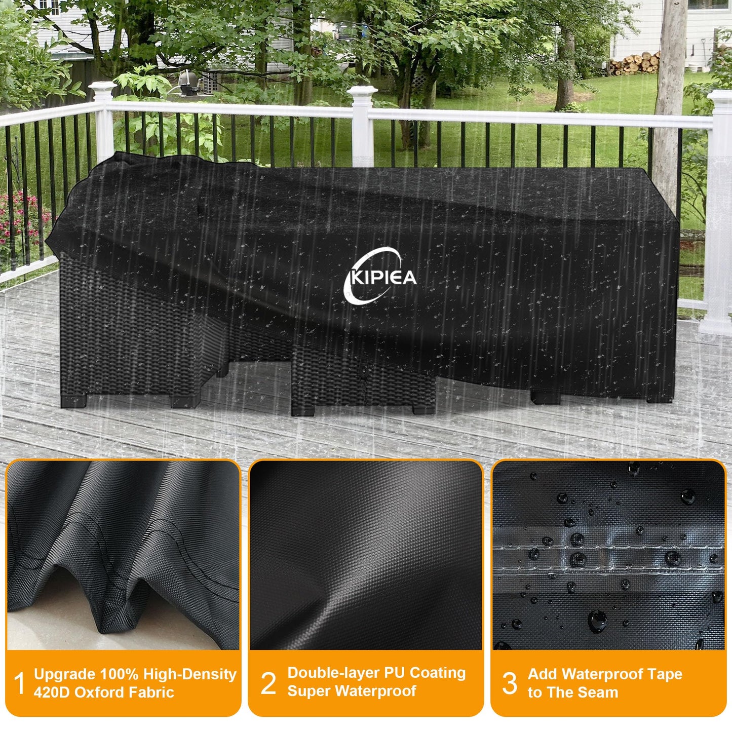 Kipiea Patio Furniture Covers Waterproof Winter, Heavy-Duty Outdoor Furniture Set Covers for Table Chairs, Anti-UV, No Tears or Fading (110" L x 84" W x 28" H)