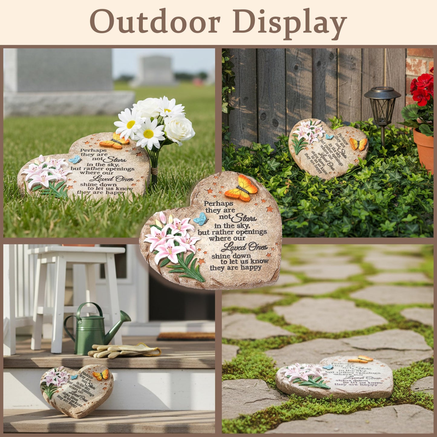 Memorial Garden Stone with Heartfelt Quote, 10 inch Garden Stepping Stones, Resin Memorial Plaques for Outdoors, Garden Stones in Memory of Loved One Gifts for Grave, Garden, Patio, Home