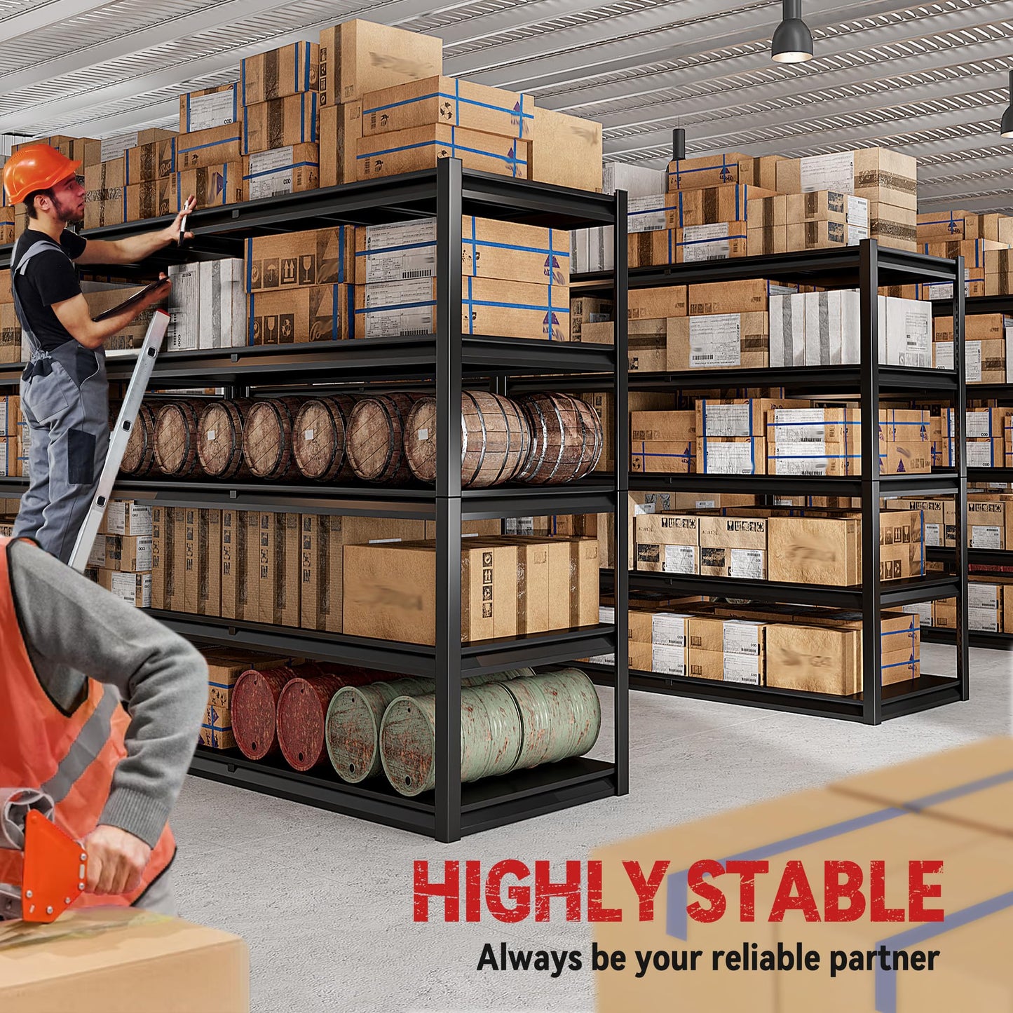 REIBII Garage Shelving Heavy Duty78 H, Garage Storage Shelves Shelving Unit Load 3000LBS,5 Tier Adjustable Metal Shelves for Warehouse, Basement, Pantry, Factory, 55" W x 26" D x 78" H