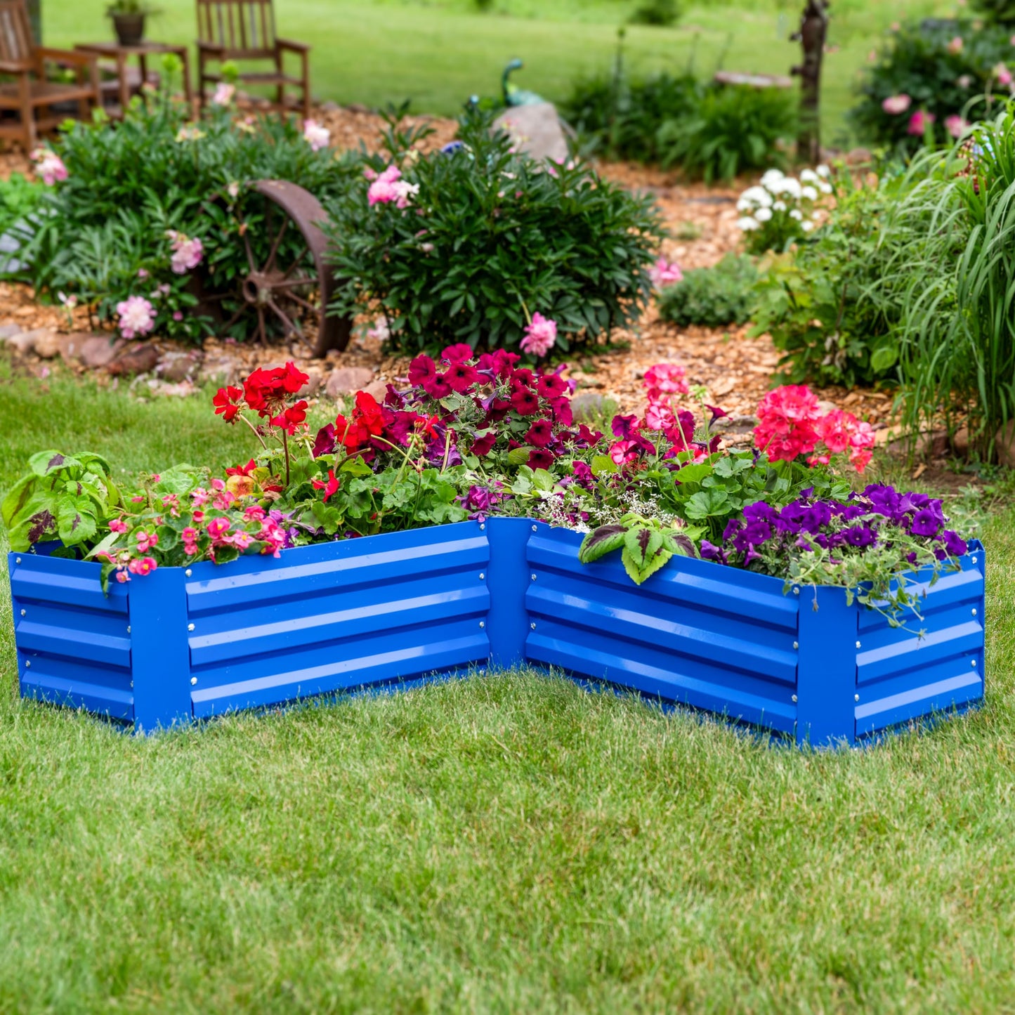 Sunnydaze Galvanized Raised Garden Bed - Metal Raised Bed for Gardening - Outdoor Planter Box for Flowers, Plants, and Vegetables - Blue - 12" L-Shaped