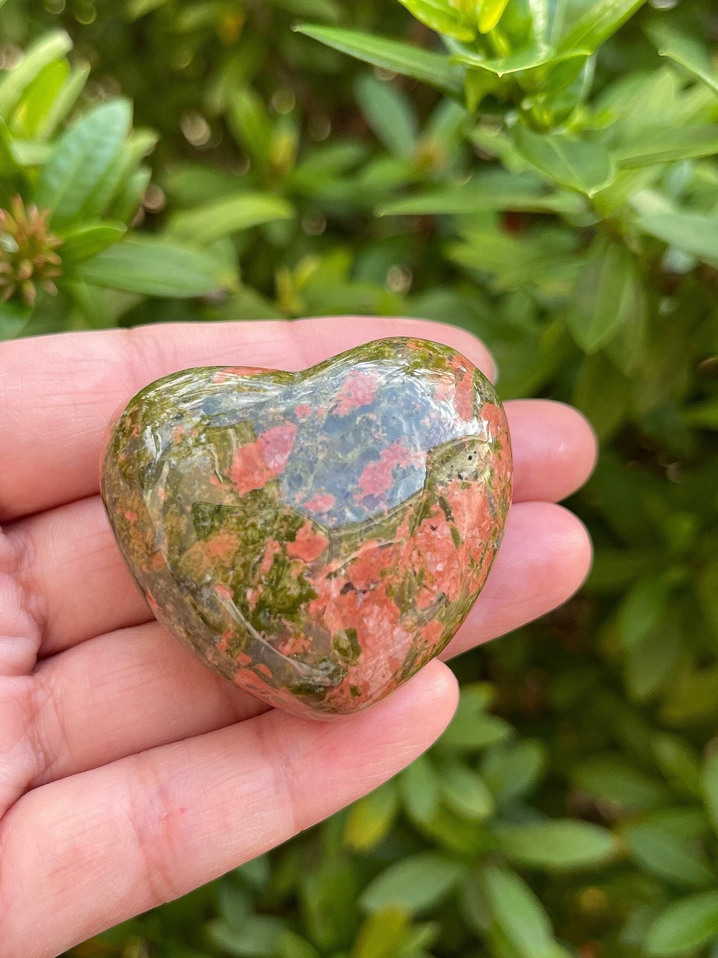 GAF TREASURES Unakite Gemstone Hearts, Polished Unakite Puffy Hearts, Unakite Crystal Palm Stone, Unakite Healing Crystal Hearts (1 Heart)