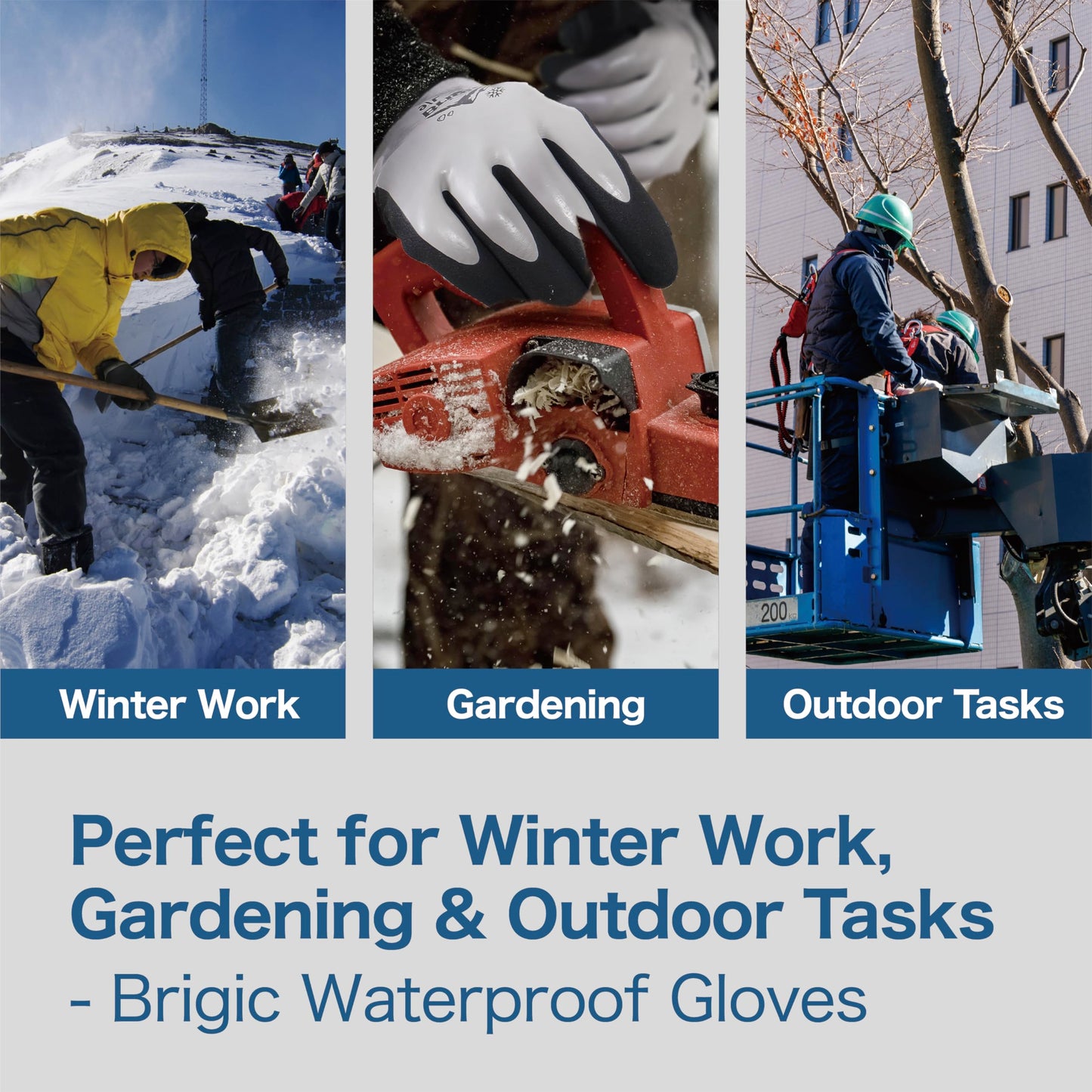 Brigic Waterproof Weatherproof Winter Work Gloves, Gray, Ideal for Gardening & Outdoor Tasks, X-Large