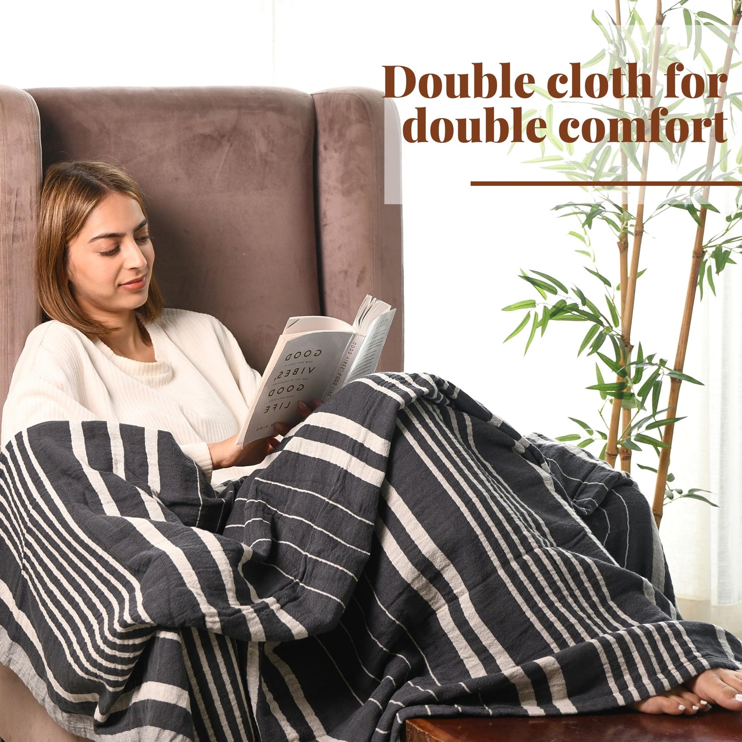 Folkulture Throw Blanket for Couch 50" x 60" |100% Recycled Cotton Couch Chritmas Throw Blanket for Chair, Boho Throws Blankets for Bed,Sofa, Lightweight| Guest Room Must Haves Blanket | Steel Gray