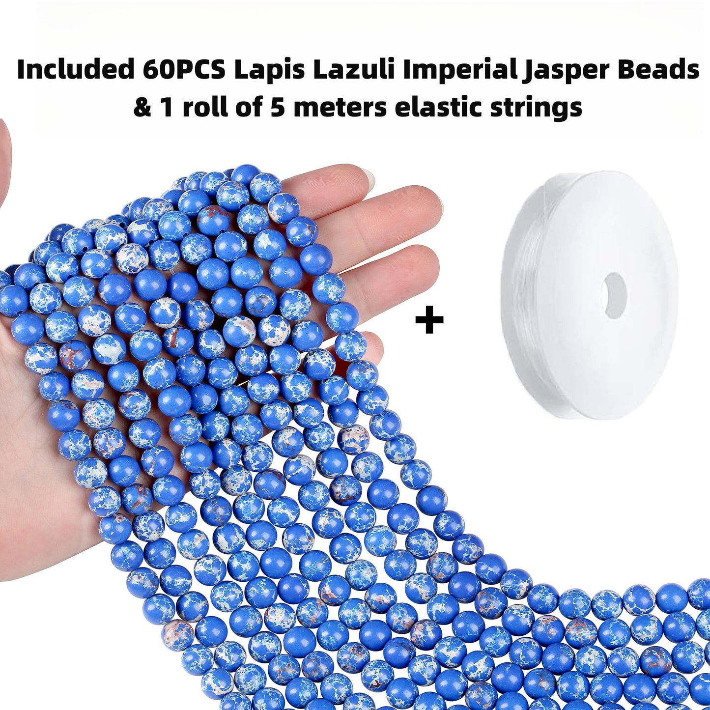 QINJIEJIE 60PCS Lapis Lazuli Imperial Jasper Beads 8mm Stone Beads Round Loose Gemstone Bead for Bracelet Beading Crystal Jewelry Making DIY Necklace Earrings 0.32"