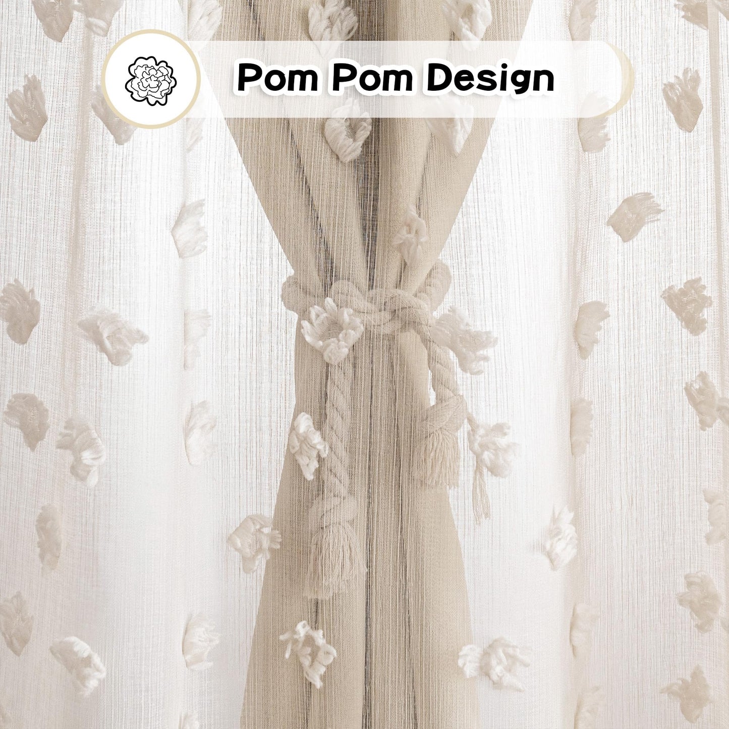 MYSKY HOME Beige Boho Curtains for Living Room 84 Inches Long Blackout Bohemian Curtains 2 Panels Beige Pom Pom Sheer Thermal Insulated Rustic Grommet Privacy Room Darkening Window Drapes 52" x 84"