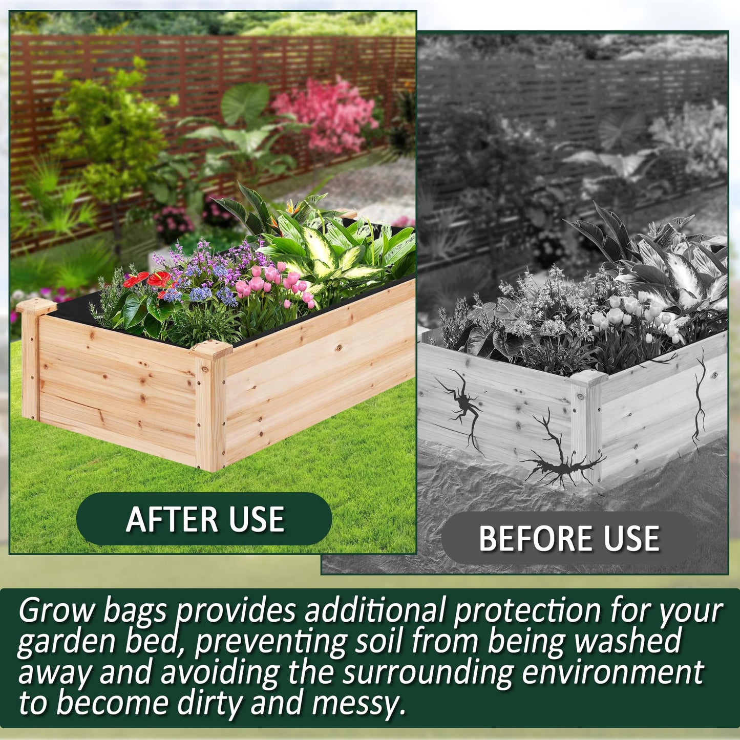 FULEIYA 1PCS Raised Garden Bed Liner Fabric Raised Garden Bed Breathable Drainage Rectangle Grow Bags with Handles Fabric Garden Bed for Outdoor Garden Bed Holds Soil - 4ft x 2ft x 1ft