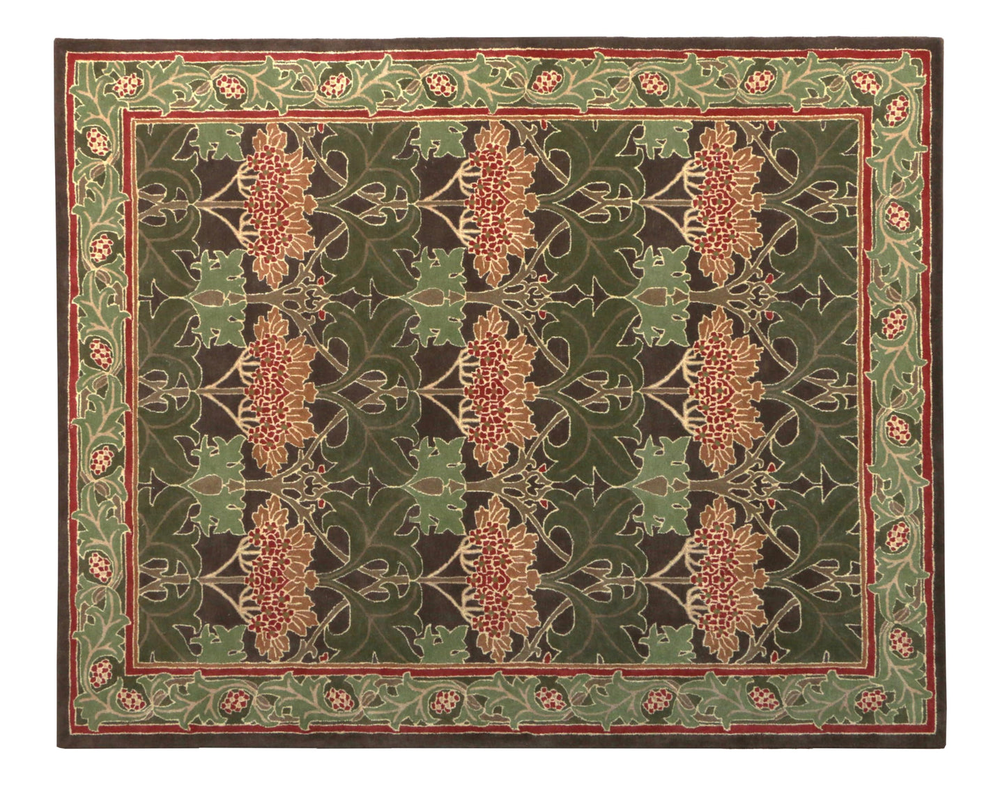 Blackamoor Rugs Handmade Area Rug Vintage Floral Pattern Green Red Brown - Without Duty and tariffs- Cecil Green (2'x2')