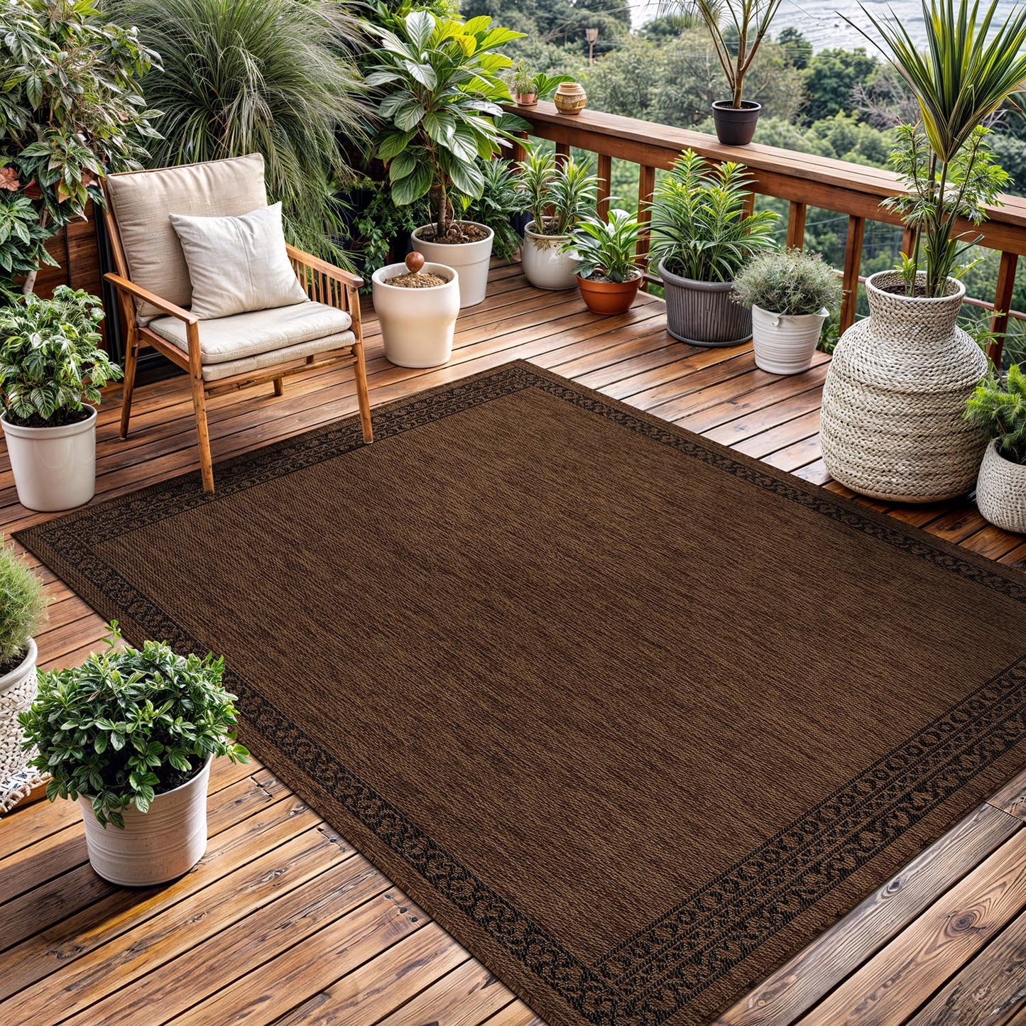 Washable Outdoor Rug 6x9 Modern Area Rugs Outdoor Carpets Bordered Pattern Non Shedding Waterproof Easy Clean Patio Deck Porch Living Room Bedroom Garden RV (6 X 9 Gold)