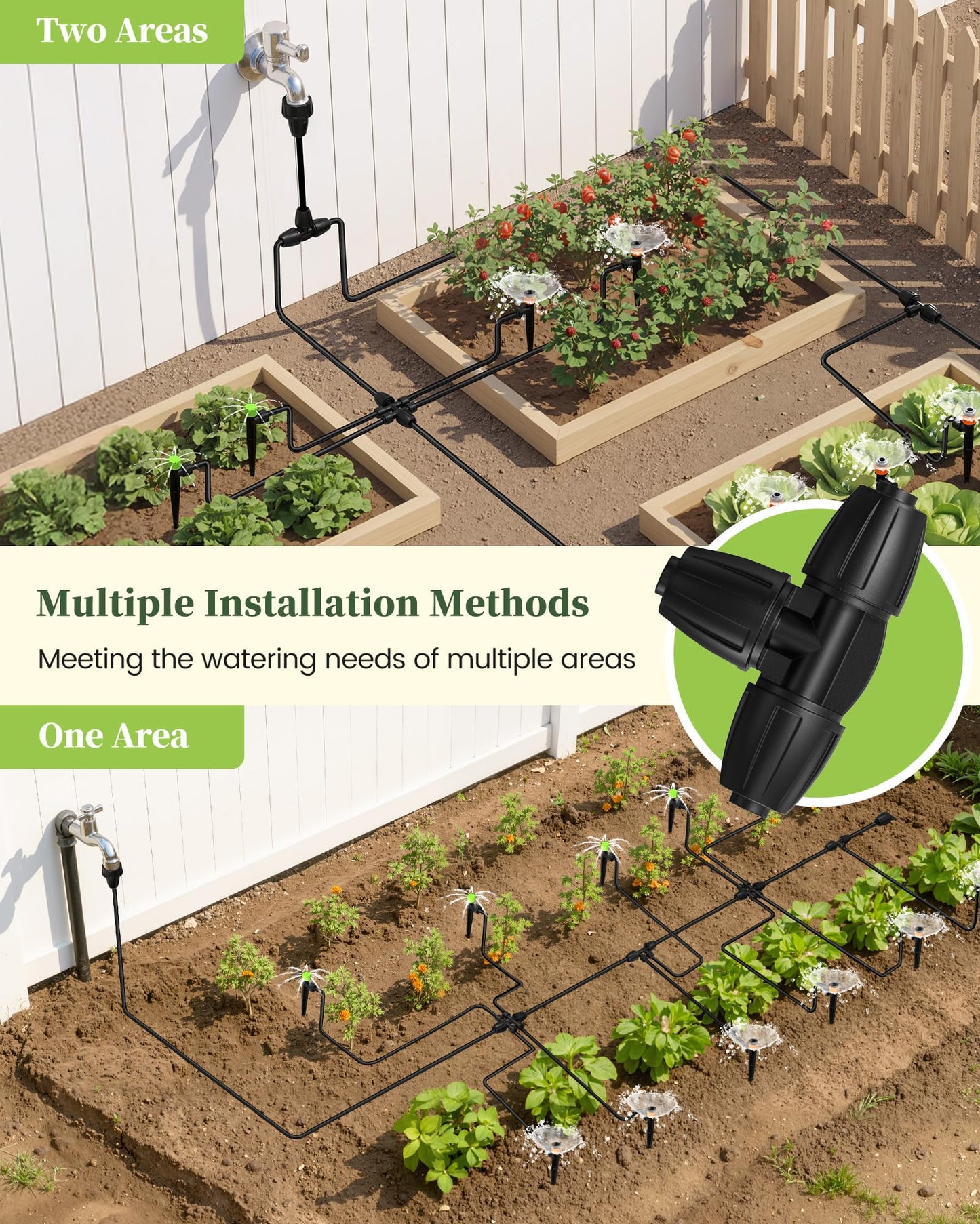 RAINPOINT Drip Irrigation System, Quick-Connect Garden Watering System Kit with Adjustable Emitters for Greenhouse, Garden Grid, Raised Bed, Potted Plant (50 ft Main Tubing + 100 ft Irrigation Tubing)