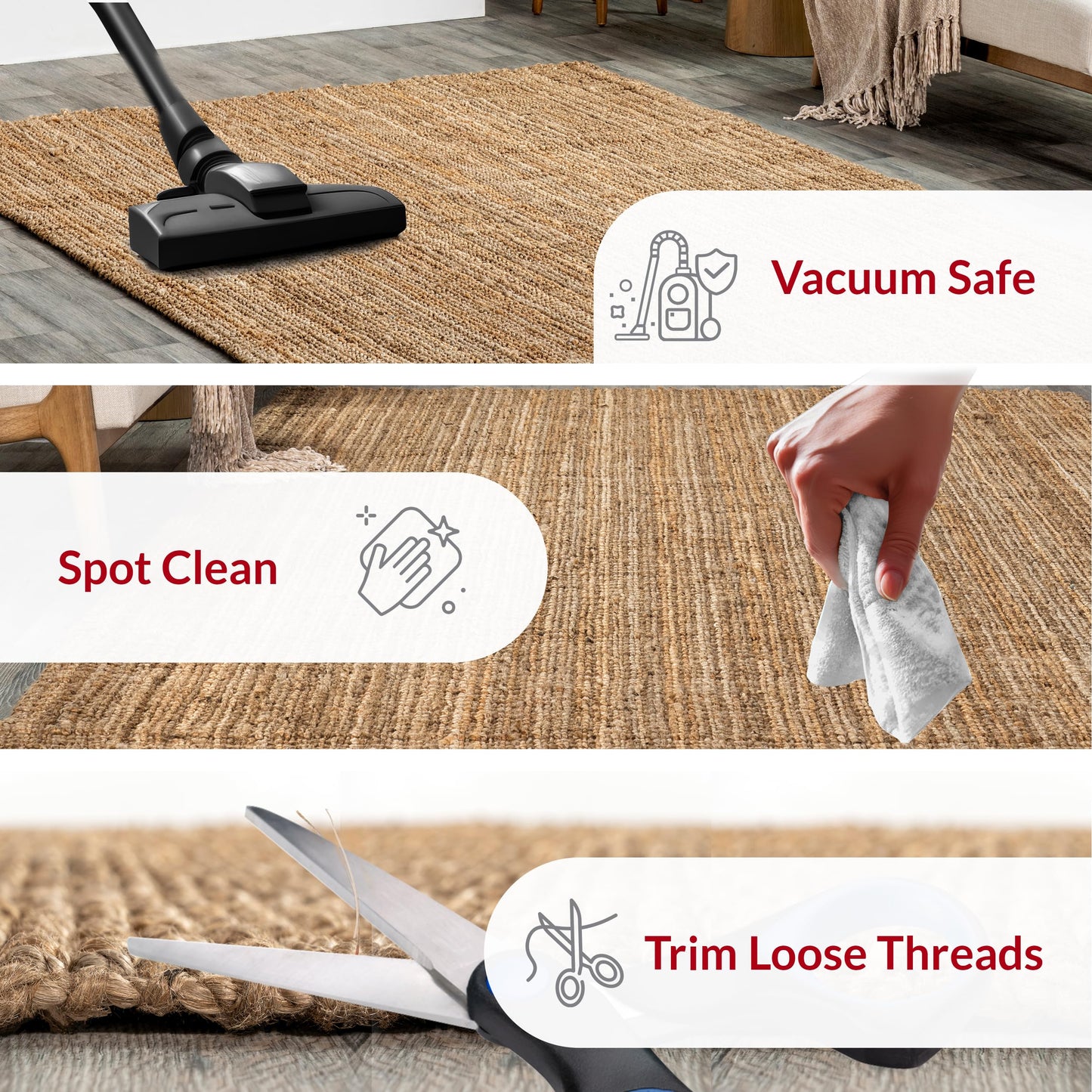 nuLOOM Ashli Solid Farmhouse Jute Accent Rug, 2X3, Natural
