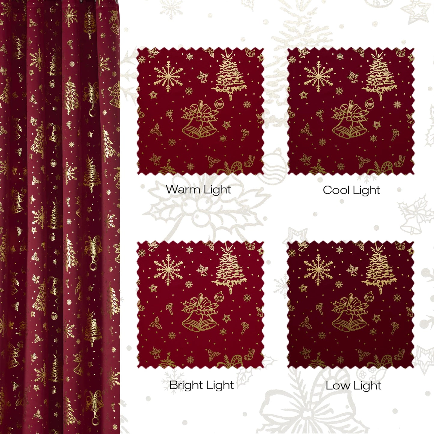 NICETOWN 2 Panels Christmas Red Rod Pocket 42 x 36 Inch Valance Curtains - Holiday Themed Window Treatment for Living Room, Bedroom, Study, Dining Room, Kids Room - Gold Stamping Design