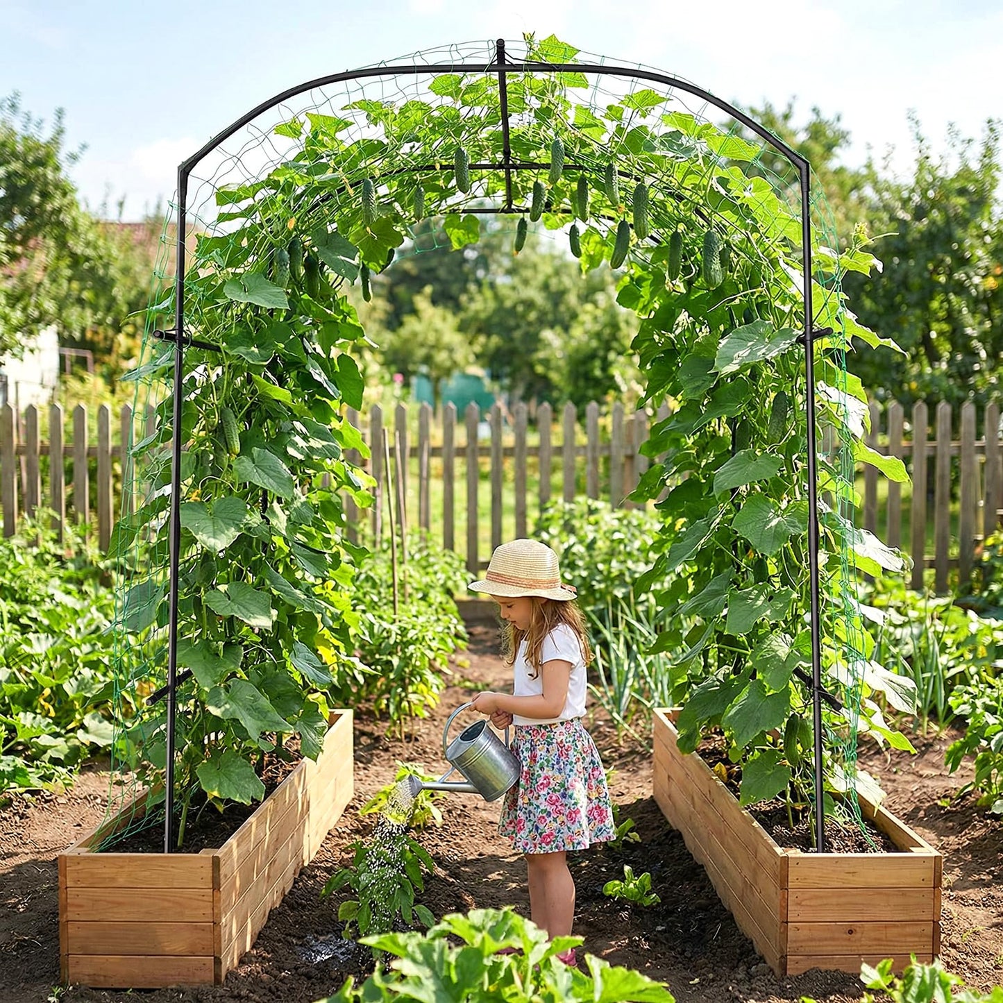 DoCred Tall Garden Arch Trellis for Climbing Plants, 87in Tall Metal Plant Support Trellis Archway for Climbing Vine Vegetable/Fruit/Flower Outdoor Yard Lawn Garden Arch Tunnel Trellis