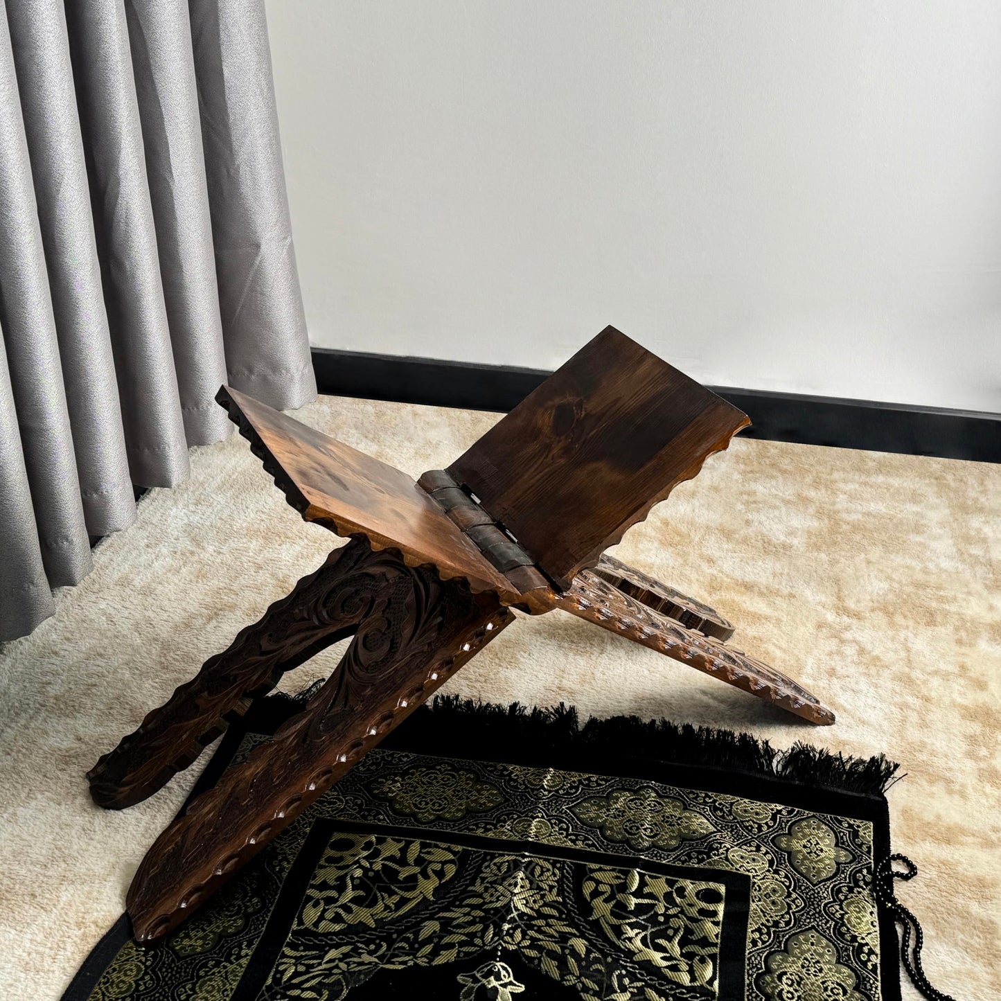 Handcarved Wooden Quran Stand, Islamic Home Decor, Pray Room Decoration, Cedar Wood, Folding Quran Display Holder